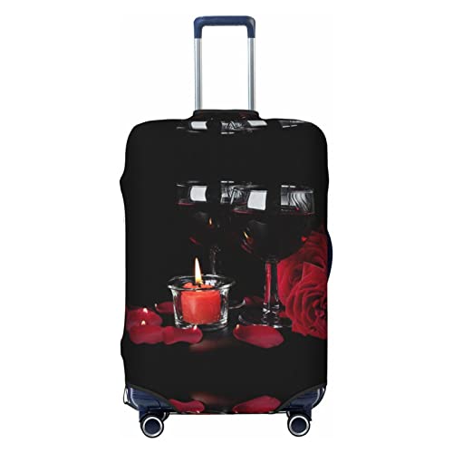 WOWBED Rote Rose und Kerze bedruckte Kofferabdeckung, elastischer Reisegepäckschutz, passend für 45,7-81,3 cm Gepäck, Schwarz , XL von WOWBED