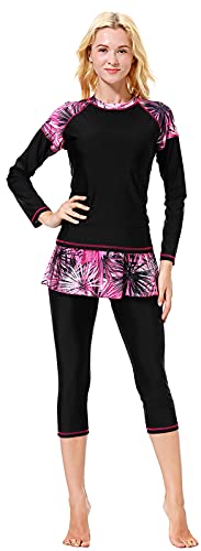 WOWDECOR Modest Badeanzüge für Damen und Mädchen, muslimische Langarm-Shorts, Bademode mit Baderock Set, Schwarz , S von WOWDECOR