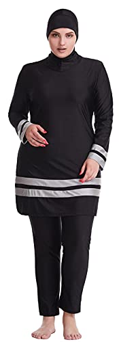 WOWDECOR Muslimische Badeanzüge für Frauen Plus Size, Vollständige Abdeckung Burkini Abnehmbarer Hijab, Black, 4XL von WOWDECOR