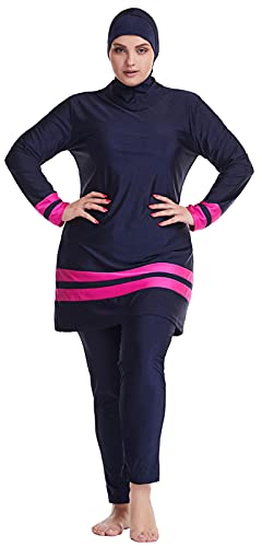 WOWDECOR Muslimische Badeanzüge für Frauen Plus Size, Vollständige Abdeckung Burkini Abnehmbarer Hijab,Navy Blue, 4XL von WOWDECOR