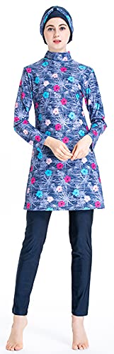 WOWDECOR Muslimische Bademode für Frauen Floral Modesty Badeanzug Islamische Hijab Burkini, Beachwear Tankini Badeanzug, himmelblau, M von WOWDECOR