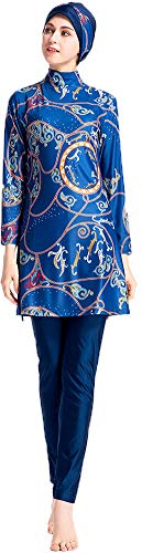 WOWDECOR Muslimischen Badeanzug - Muslim Islamischen Bescheidene Badebekleidung Modest Swimwear Burkini für muslimische Frauen - Hijab Abnehmbaren (Blau, Asien XL~Fehlschlag: 96cm) von WOWDECOR
