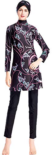 WOWDECOR Muslimischen Badeanzug - Muslim Islamischen Bescheidene Badebekleidung Modest Swimwear Burkini für muslimische Frauen - Hijab Abnehmbaren (Schwarz, Asien S~Fehlschlag: 84cm) von WOWDECOR