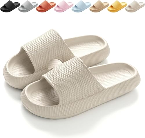 WOWEI Badeschuhe Herren Damen Slides Slippers Cloudyzz Schlappen Wolken Hausschuhe Garten Weich rutschfest Sommer Pantoletten Badeschlappen (Beige, 42/43 EU) von WOWEI