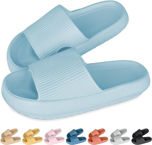 WOWEI Badeschuhe Herren Damen Slides Slippers Cloudyzz Schlappen Wolken Hausschuhe Garten Weich rutschfest Sommer Pantoletten Badeschlappen (Fantasie Blau, 38/39 EU) von WOWEI