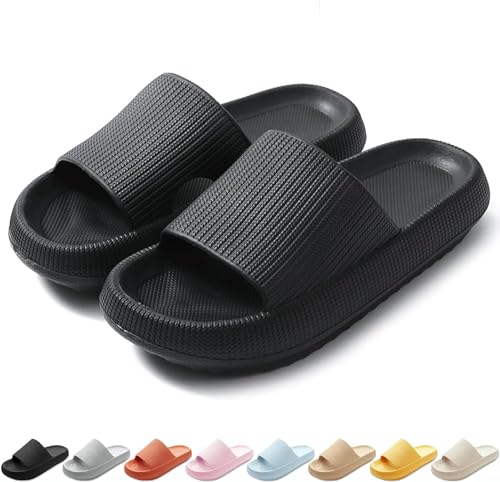 WOWEI Badeschuhe Herren Damen Slides Slippers Cloudyzz Schlappen Wolken Hausschuhe Garten Weich rutschfest Sommer Pantoletten Badeschlappen (Schwarz, 42/43 EU) von WOWEI