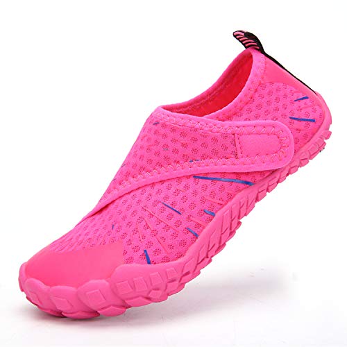 WOWEI Barfußschuhe Kinder Schnell Trocknend Badeschuhe Aquaschuhe Wasserschuhe mit Dicke Sohle für Wassersport Beach Pool Surfen,Rosa Rot,33 EU von WOWEI