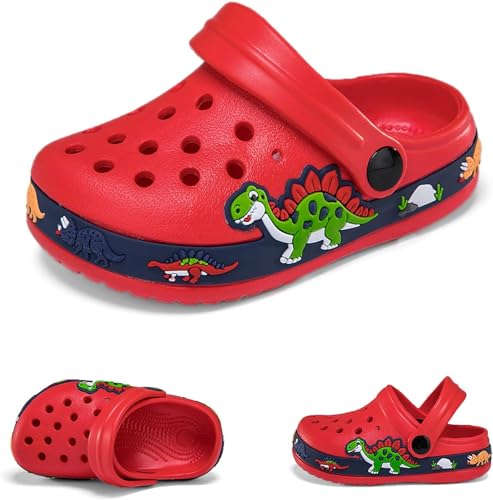 WOWEI Clogs Pantoletten Kinder Gartenschuhe für Jungen Mädchen Rutschfeste Gartenclogs Dinosaurier Pantoffeln Kinder Sandalen Badeschuhe Gummi Hausschuhe Latschen Unisex (Clogs-A21, 28EU) von WOWEI
