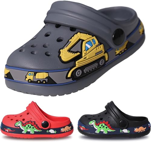 WOWEI Clogs Pantoletten Kinder Gartenschuhe für Jungen Mädchen rutschfeste Gartenclogs Dinosaurier Pantoffeln Kinder Sandalen Badeschuhe Gummi Hausschuhe Latschen Unisex (Clogs-A27, 27EU) von WOWEI