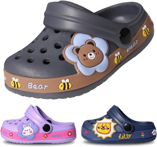 WOWEI Clogs Pantoletten Kinder Gartenschuhe für Jungen Mädchen rutschfeste Gartenclogs Dinosaurier Pantoffeln Kinder Sandalen Badeschuhe Gummi Hausschuhe Latschen Unisex (Clogs-A28, 25EU) von WOWEI