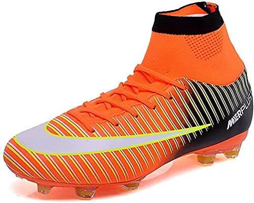 WOWEI Fußballschuhe Herren High Top Spike Cleats Outdoor Athletics Fußballschuhe Kinder Professionelle Trainingsschuhe Sport Fußball Stiefel Wettkampf (Orange, 40) von WOWEI