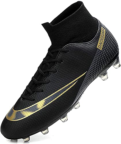 WOWEI Fußballschuhe Herren High Top Spike Cleats Outdoor Athletics Fußballschuhe Kinder Professionelle Trainingsschuhe Sport Fußball Stiefel Wettkampf (Schwarz, 36) von WOWEI