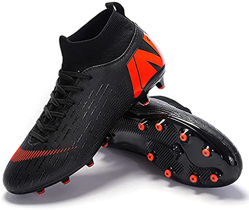 WOWEI Fußballschuhe Herren High Top Spike Cleats Outdoor Athletics Fußballschuhe Kinder Professionelle Trainingsschuhe Sport Fußball Stiefel Wettkampf (Schwarz 1, 35) von WOWEI