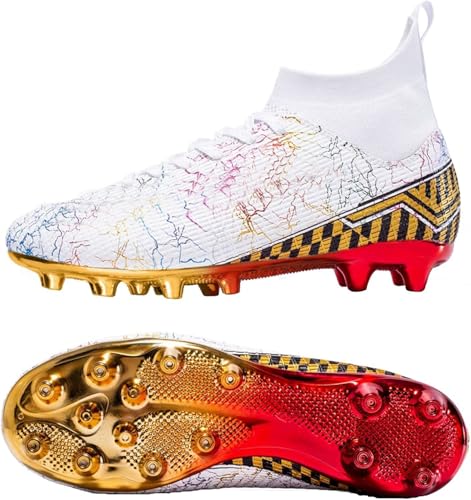 WOWEI Fußballschuhe Herren Fußballschuhe Professionelle High Top Spike Cleats Junge Kinder Fußballspiel Schuhe Outdoor Sport Trainingsschuhe Fussballschuhe Sportschuhe (32 RT, 36EU) von WOWEI