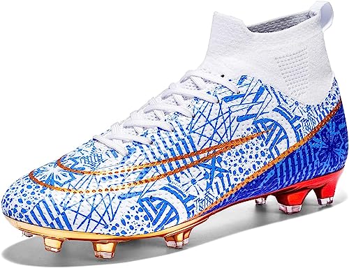 WOWEI Fußballschuhe Herren High Top Spike Cleats Outdoor Athletics Professionelle Fussballschuhe Kinder Trainingsschuhe Fußballschuhe Sportschuhe Wettkampf (IQJ-C10, 46EU) von WOWEI