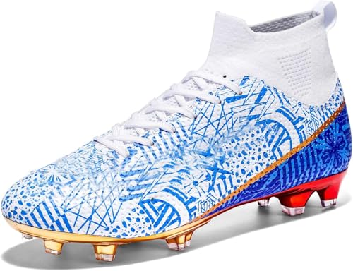 WOWEI Fußballschuhe Herren High Top Spike Cleats Outdoor Athletics Professionelle Fussballschuhe Kinder Trainingsschuhe Fußballschuhe Sportschuhe Wettkampf (IQJ-C10, 46EU) von WOWEI