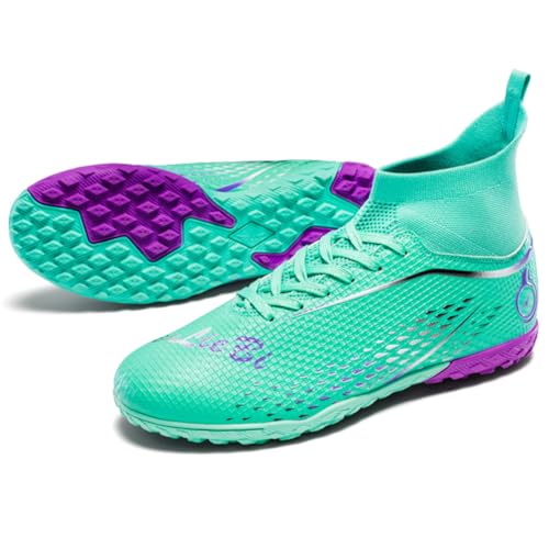 WOWEI Fußballschuhe Herren Jungen High Top Spike Cleats Professionelle Fussballschuhe Kinder Sport Outdoor Athletics Trainingsschuhe Fußballschuhe Sportschuhe Wettkampf (Grün 2, 40EU) von WOWEI