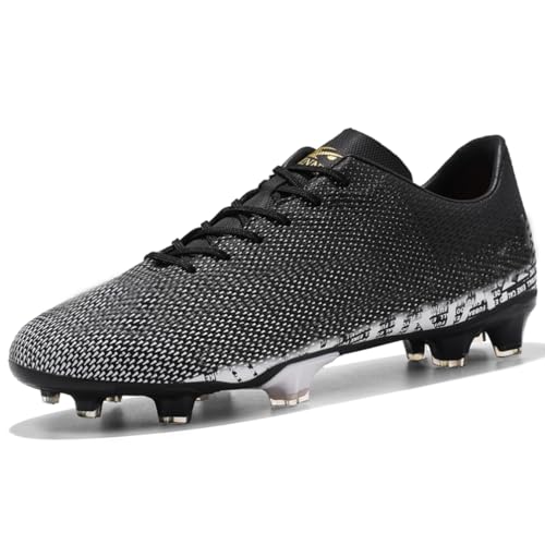 WOWEI Fußballschuhe Herren Spike Microfaser Cleats Professionelle Kunstrasen Fussballschuhe Kinder Jungen Outdoor Athletics Trainingsschuhe Sportschuhe (Schwarz-1, 43EU) von WOWEI