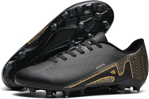 WOWEI Fußballschuhe Herren Spike Microfaser Cleats Professionelle Kunstrasen Fussballschuhe Kinder Jungen Outdoor Athletics Trainingsschuhe Sportschuhe (Schwarz-3, 44EU) von WOWEI