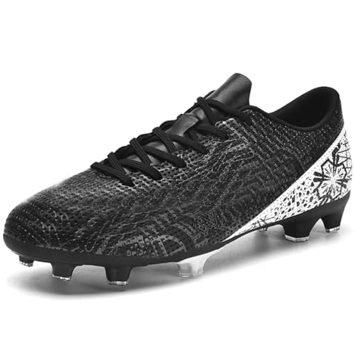 WOWEI Fußballschuhe Herren Spike Microfaser Cleats Professionelle Kunstrasen Fussballschuhe Kinder Jungen Outdoor Athletics Trainingsschuhe Sportschuhe (Schwarz-5, 35EU) von WOWEI