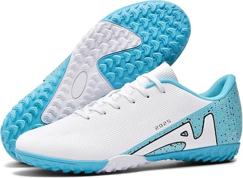 WOWEI Fußballschuhe Herren Spike Microfaser Cleats Professionelle Kunstrasen Fussballschuhe Kinder Jungen Outdoor Athletics Trainingsschuhe Sportschuhe (Weiß-2, 44EU) von WOWEI