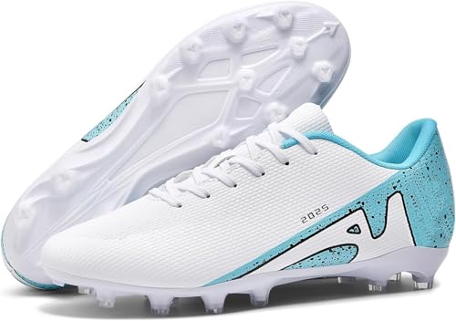 WOWEI Fußballschuhe Herren Spike Microfaser Cleats Professionelle Kunstrasen Fussballschuhe Kinder Jungen Outdoor Athletics Trainingsschuhe Sportschuhe (Weiß-3, 42EU) von WOWEI