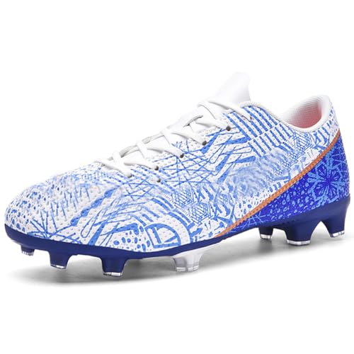 WOWEI Fußballschuhe Herren Spike Microfaser Cleats Professionelle Kunstrasen Fussballschuhe Kinder Jungen Outdoor Athletics Trainingsschuhe Sportschuhe (Weiß-5, 33EU) von WOWEI