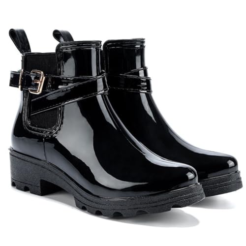 WOWEI Gummistiefel Damen Stiefel Frauen Halbhoch Kurz Regenstiefel Segelstiefel Wasserdicht Winddicht Gummistiefeletten Regenschuhe Anti-Rutsch Halbgummistiefel Gartenschuhe (Chels-5, 37EU) von WOWEI