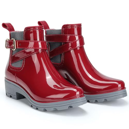 WOWEI Gummistiefel Damen Stiefel Frauen Halbhoch Kurz Regenstiefel Segelstiefel Wasserdicht Winddicht Gummistiefeletten Regenschuhe Anti-Rutsch Halbgummistiefel Gartenschuhe (Chels-7, 39EU) von WOWEI
