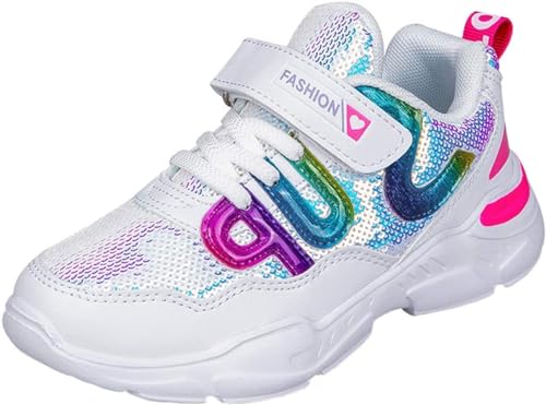 WOWEI Mädchen Turnschuhe Mädchen Sportschuhe Leicht Atmungsaktiv Laufschuhe Kinder Outdoor Fitnessschuhe Sparkle Scales Sneaker Kinderschuhe mit Klettverschluss (WMS-T21, 33EU) von WOWEI