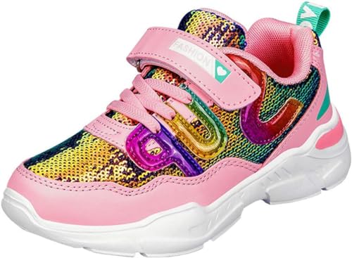 WOWEI Mädchen Turnschuhe Mädchen Sportschuhe Leicht Atmungsaktiv Laufschuhe Kinder Outdoor Fitnessschuhe Sparkle Scales Sneaker Kinderschuhe mit Klettverschluss (WMS-T23, 29EU) von WOWEI