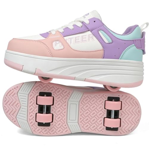WOWEI Schuhe mit Rollen für Jungen Mädchen Skateboardschuhe Sportschuhe Rollschuhe Kinder Erwachsene 2-in-1-Multifunktionsrollschuhe Sneakers Mit Rollen Outdoorschuhe (BZX-CK11, 32) von WOWEI