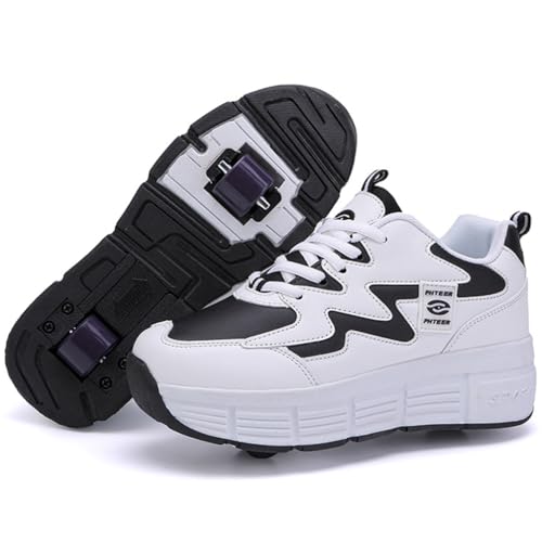 WOWEI Schuhe mit Rollen für Jungen Mädchen Skateboardschuhe Sportschuhe Rollschuhe Kinder Erwachsene 2-in-1-Multifunktionsrollschuhe Sneakers Mit Rollen Outdoorschuhe (BZX-T12, 35EU) von WOWEI
