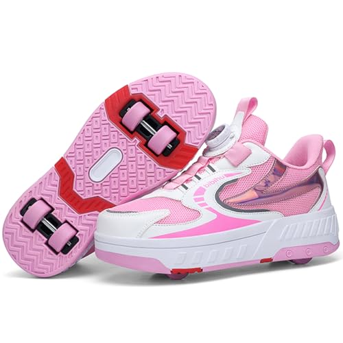 WOWEI Schuhe mit Rollen für Jungen Mädchen Skateboardschuhe Sportschuhe Rollschuhe Kinder Erwachsene 2-in-1-Multifunktionsrollschuhe Sneakers Mit Rollen Outdoorschuhe (BZX-T24, 39EU) von WOWEI