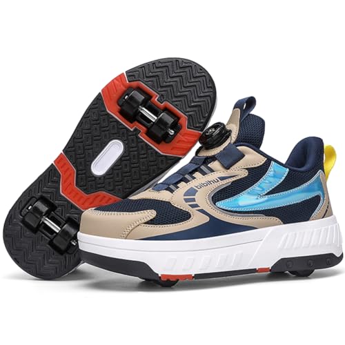WOWEI Schuhe mit Rollen für Jungen Mädchen Skateboardschuhe Sportschuhe Rollschuhe Kinder Erwachsene 2-in-1-Multifunktionsrollschuhe Sneakers Mit Rollen Outdoorschuhe (BZX-T26, 32EU) von WOWEI
