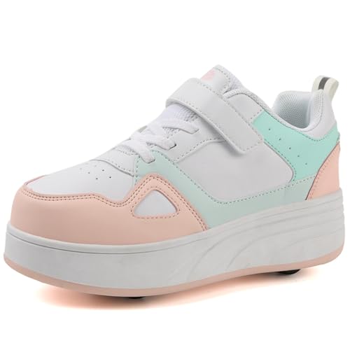 WOWEI Schuhe mit Rollen für Jungen Mädchen Skateboardschuhe Sportschuhe Rollschuhe Kinder 2-in-1-Multifunktionsrollschuhe Sneakers Mit Rollen Outdoorschuhe (BZX-T4, 34EU) von WOWEI