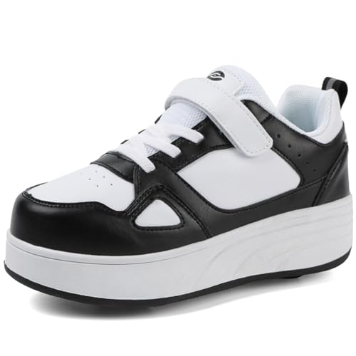WOWEI Schuhe mit Rollen für Jungen Mädchen Skateboardschuhe Sportschuhe Rollschuhe Kinder Erwachsene 2-in-1-Multifunktionsrollschuhe Sneakers Mit Rollen Outdoorschuhe (BZX-T5, 35EU) von WOWEI