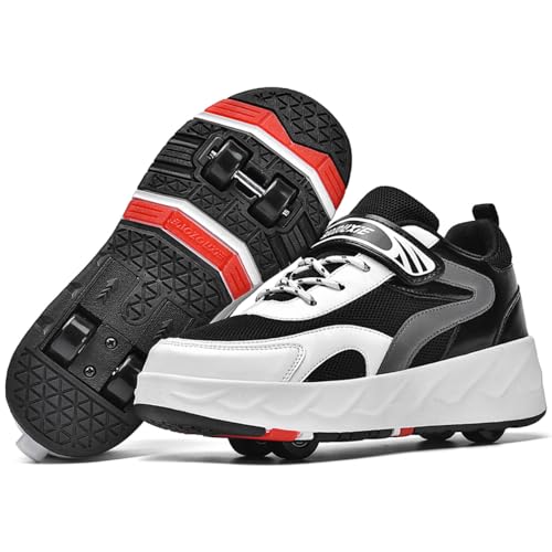 WOWEI Schuhe mit Rollen für Jungen Mädchen Skateboardschuhe Sportschuhe Rollschuhe Kinder Erwachsene 2-in-1-Multifunktionsrollschuhe Sneakers Mit Rollen Outdoorschuhe (BZX-T9, 43EU) von WOWEI