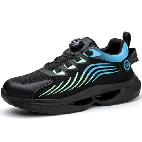 WOWEI Sicherheitsschuhe Arbeitsschuhe mit Stahlkappe Herren Damen Drehverschluss Leichte Atmungsaktive Sportliche Stahlkappenschuhe Schutzschuhe rutschfeste (Blau, 38EU) von WOWEI