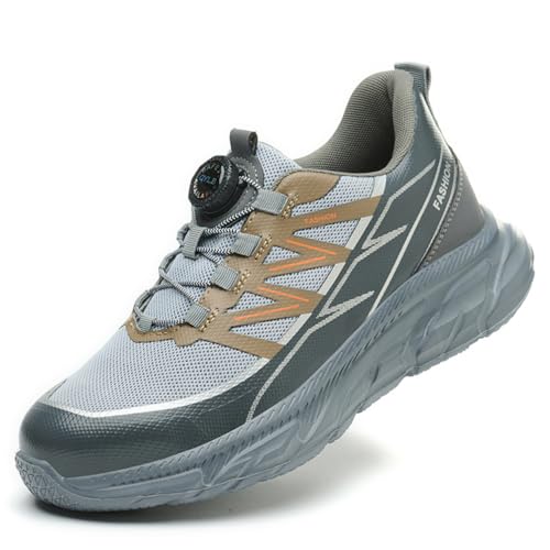 WOWEI Sicherheitsschuhe Arbeitsschuhe mit Stahlkappe Herren Damen Drehverschluss Leichte Atmungsaktive Sportliche Stahlkappenschuhe Schutzschuhe rutschfeste (Grau 5, 46EU) von WOWEI
