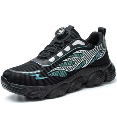 WOWEI Sicherheitsschuhe Arbeitsschuhe mit Stahlkappe Herren Damen Drehverschluss Leichte Atmungsaktive Sportliche Stahlkappenschuhe Schutzschuhe rutschfeste (Schwarz 4, 47EU) von WOWEI