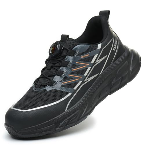 WOWEI Sicherheitsschuhe Arbeitsschuhe mit Stahlkappe Herren Damen Drehverschluss Leichte Atmungsaktive Sportliche Stahlkappenschuhe Schutzschuhe rutschfeste (Schwarz 6, 47EU) von WOWEI