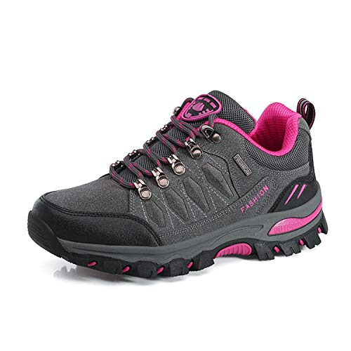 Wowei Wanderschuhe Outdoor wasserdicht, atmungsaktiv, rutschfest, Trekking-Stiefel, Spaziergänge, Reisen, Sneaker, für Damen und Herren, - Grau/Rosa/Rot. - Größe: 42 EU von WOWEI