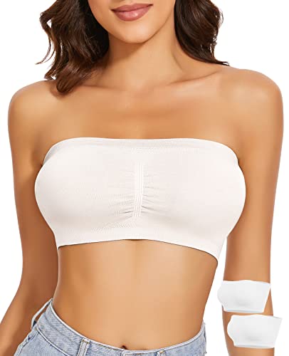 WOWENY 2-Stück Damen Bandeau BH Trägerlos Gepolstert Tube Top BHS Traegerloses Bustier Nahtlos Bralette Atmungsaktiver Strecken(Weiss, M) von WOWENY