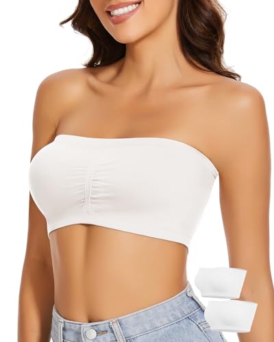 WOWENY 2er Pack Bandeau BH Gepolstert Damen Trägerlos Tube Top BHS ohne Träger Nahtlos Atmungsaktiver Soft von WOWENY