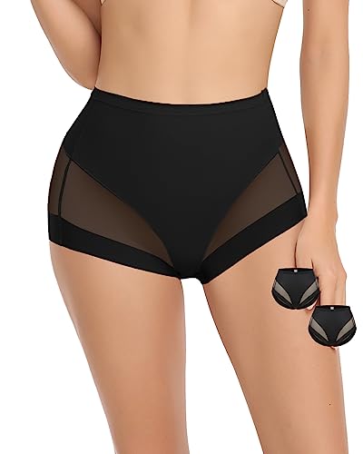 WOWENY 2er Pack Bauchweg Unterwäsche Damen Miederhose mit Bauch-Weg-Effekt Shapewear Stark Formend Miederslip Bauch Weg Stark Formend Slip,Schwarz,L von WOWENY