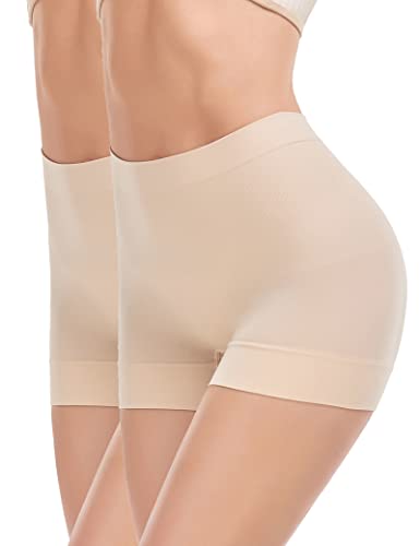 WOWENY Shapewear Damen bauchweg Nahtlose Miederhose Unterhose Damen Kurze Leggings Miederpants Unterwäsche stark formend für Alltag,2er Pack Beige,XXL von WOWENY