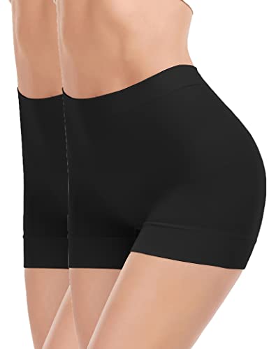 WOWENY Shapewear Damen bauchweg Nahtlose Miederhose Unterhose Damen Kurze Leggings Miederpants Unterwäsche stark formend für Alltag,2er Pack Schwarz,M von WOWENY
