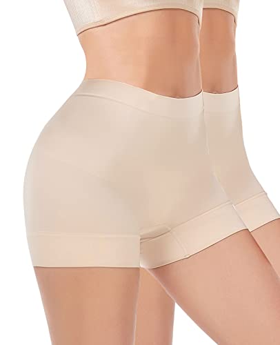 WOWENY 2er Pack Damen Unterhose Boxershorts Shapewear Licht Shaping Shorts Nahtlose Panties Miederpants Miederhose, Beige Größe M von WOWENY