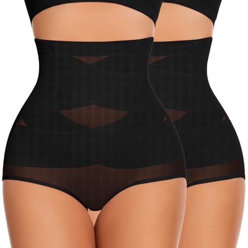 WOWENY 2er Pack Shapewear Damen Bauchweg Unterhose Hohe Taille Figurformende Unterwäsche Slip Butt Lifter Atmungsaktive Miederslips Schlüpfer Stark Formend (Schwarz,XXL) von WOWENY